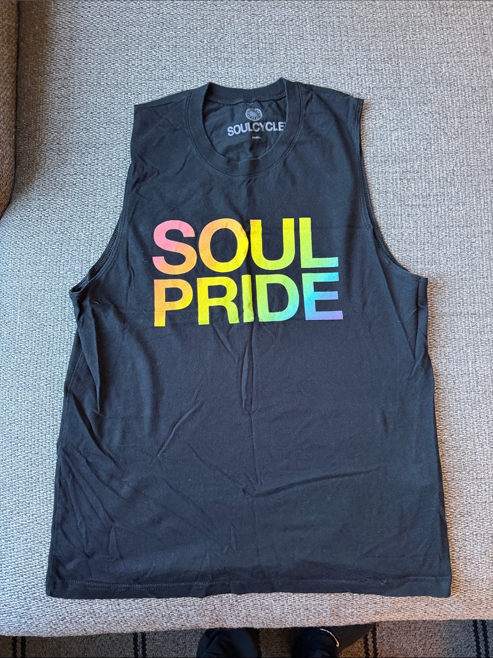 soulcycle Black Tank Top with Rainbow SOUL PRIDE Graphic